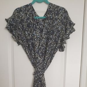 max Studio Blue Ruffle Crepe, high/ low Wrap Dress, 1X with tags